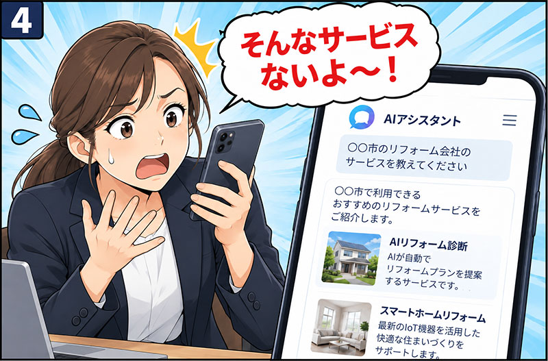 4コマ目：それどころか、存在しないサービスを回答される始末…